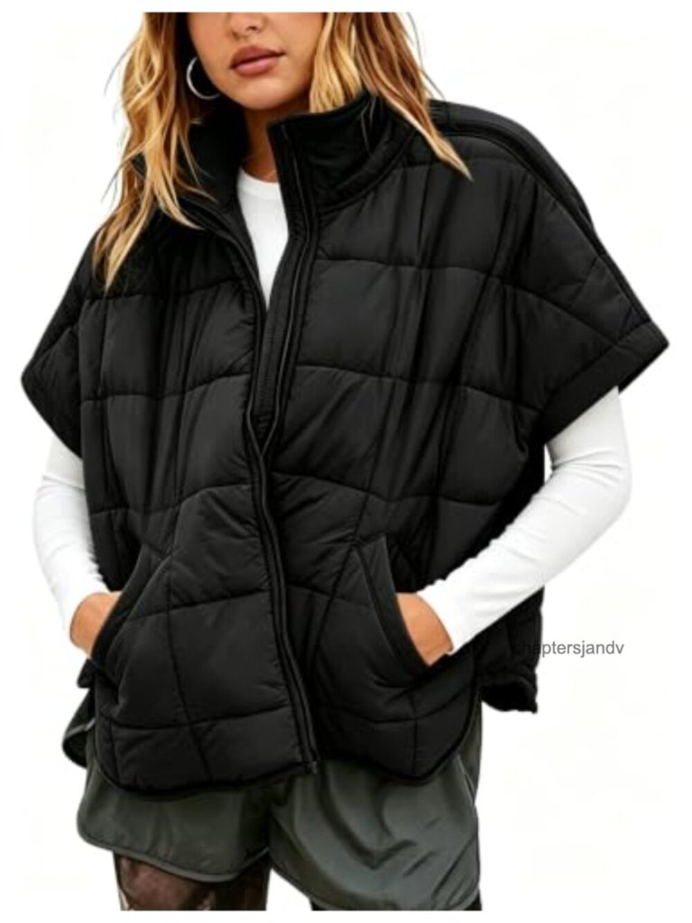 Women's Lightweight Quilted Puffer Vest Cap Sleeve Zip Up Oversized
